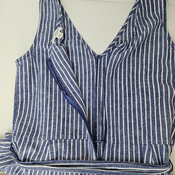 Beachlunchlounge Linen Blend Striped Jumpsuit Womens Small Wide Leg Cropped - Picture 8 of 12